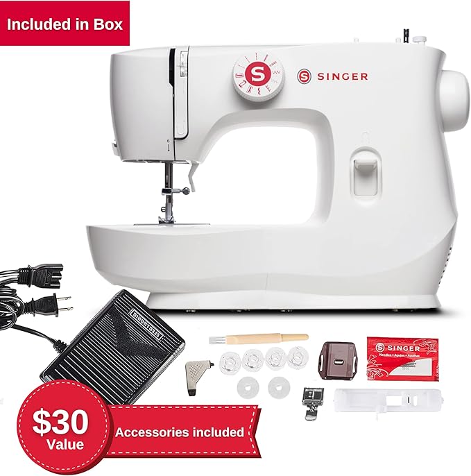 SINGER MX60 Lightweight & Portable Sewing Machine with Accessory Kit & Foot Pedal | 57 Stitch Applications, LED Light & 4-step Buttonhole | Great for Crafts & Mending