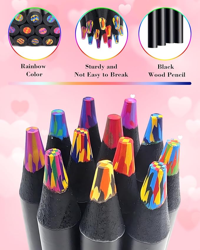 Valentines Day Gifts for Kids Classroom School, 12 Rainbow Colored Pencils School Art Supplies, Fun Drawing Pencils Stuff for Teen Girls Boys Valentine Gifts Birthday Gift Party Favors