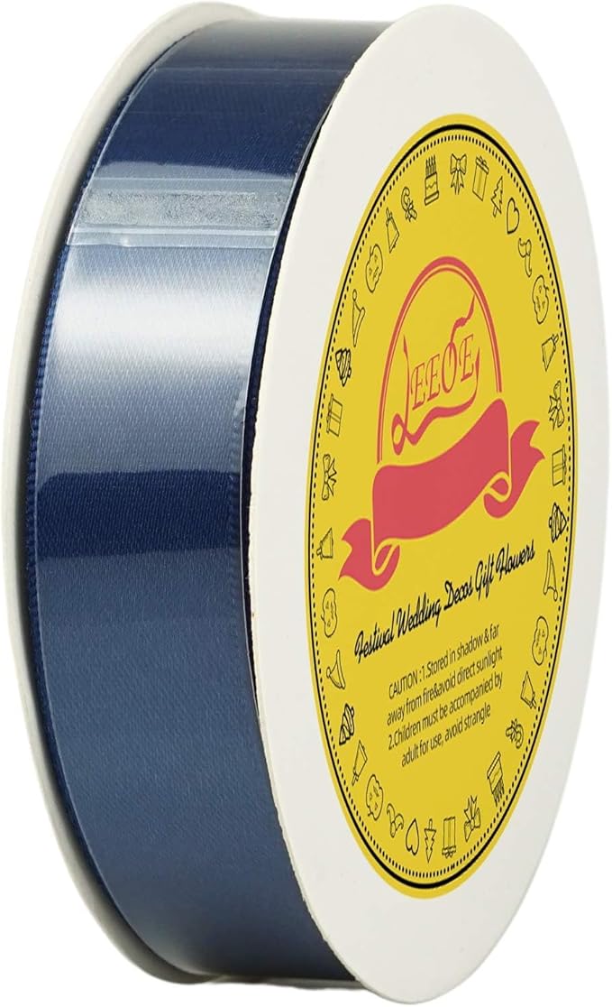 Double Face Navy Blue Satin Ribbon 7/8 inch X 25 Yards Polyester Navy Blue Ribbon for Gift Wrapping Very Suitable for Weddings Party Invitation Decorations and More