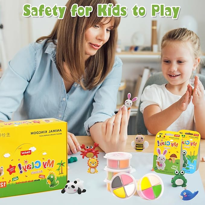 Air Dry Clay Kit, Modeling Magic Clay for Kids,12 Animals DIY Sculpting Set, Ultra Light & Soft, Safe Art Crafts Set for School Projects, Home Crafts,Party Activities, Gifts for Boys & Girls