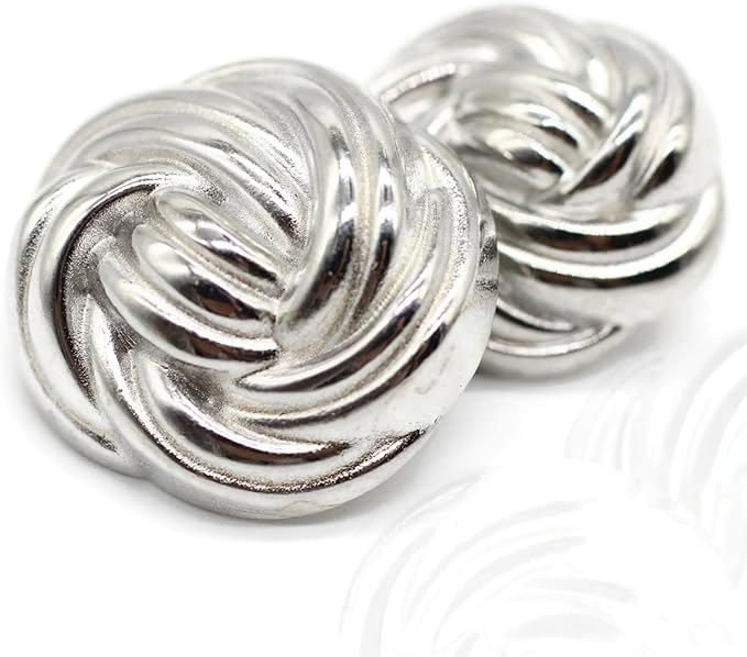 Floral Silver Metal Shank Buttons - 12 Pcs - 3 Size Options - Luxury Floral Round Wave Metal Shank Buttons for Men Women Blazer Coat Uniform Shirt Suit and Jacket Sewing Craft DIY FLR9321