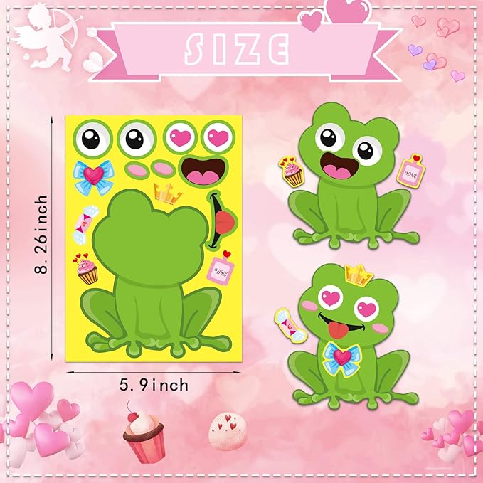 32 Sheets Valentine Stickers for Kids, Valentine' s Day Make a Face Stickers, Make Your Own Valentine Stickers 8 Designs of Animal Little Angel Sticker, Valentines Crafts Love Heart Sticker