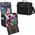 Crochet Bag with Hanging Hook - Portable Yarn Storage Bag, Large Capacity Door Room Essentials Travel Organizer for Crochet Hooks, Crochet Accessories, Black