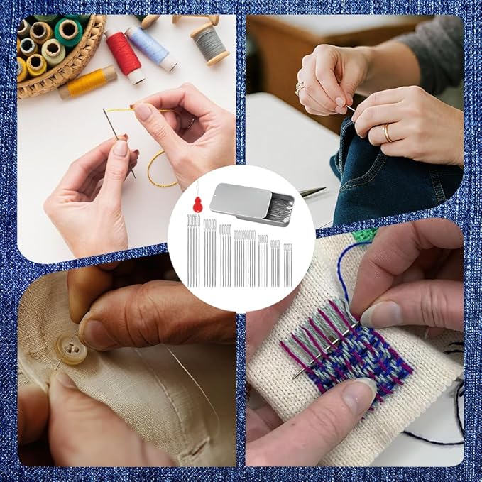 40 PCS Big Eye Steel Sewing Needles Kit, 7 Sizes Stainless Steel Needles for Hand Sewing, Embroidery Knitting Sewing Sharp Needles with Threader Sewing Supplies Sewing Tool Set (40 PCS)