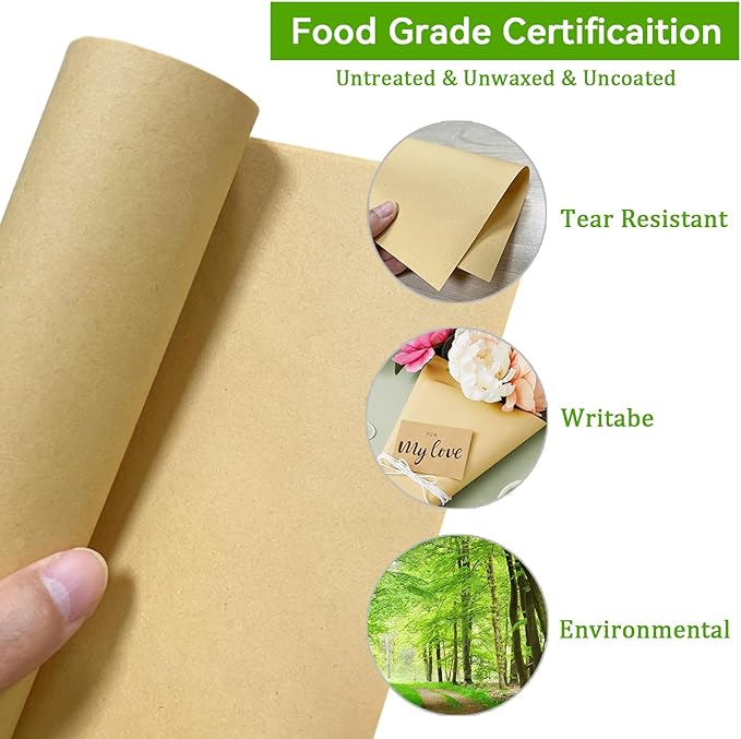 Butcher Paper Roll 18" x 164ft, Brown Kraft Wrapping Paper 80GMS for BBQ Smoker Freezing Grilling Meat, Unbleached & Unwaxed & Uncoated, Perfect as Craft/Drawing/Gift Package Paper/Table Cover
