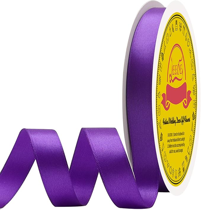 Double Face Purple Satin Ribbon 5/8 inch X 50 Yards Polyester Purple Ribbon for Gift Wrapping Very Suitable for Weddings Party Invitation Decorations and More