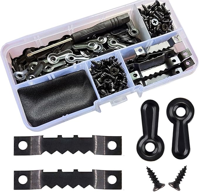 100 Pieces Frame Picture Turn Buttons and 25 Pieces Sawtooth Picture Frame Hanging Hangers Double Hole with 150 Pieces Screws for Hanging Pictures, Photos, Drawing