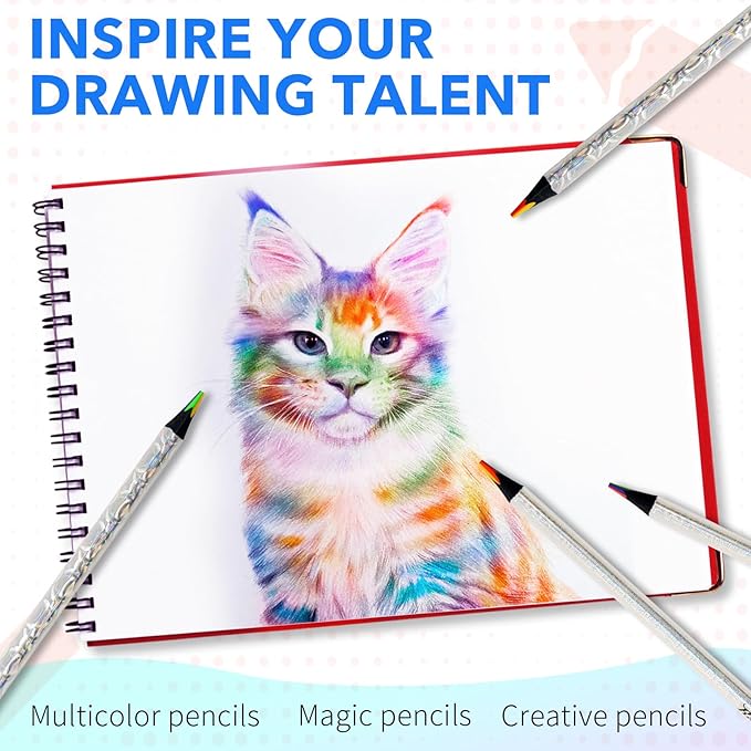 ThEast 30 Rainbow Colored Pencils, 4 Colors in 1 Rainbow Pencil for Kids, Multicolor Pencil for Adults, Teen Girl Gifts Trendy Stuff, Glitter Art Supplies, Pre-sharpened