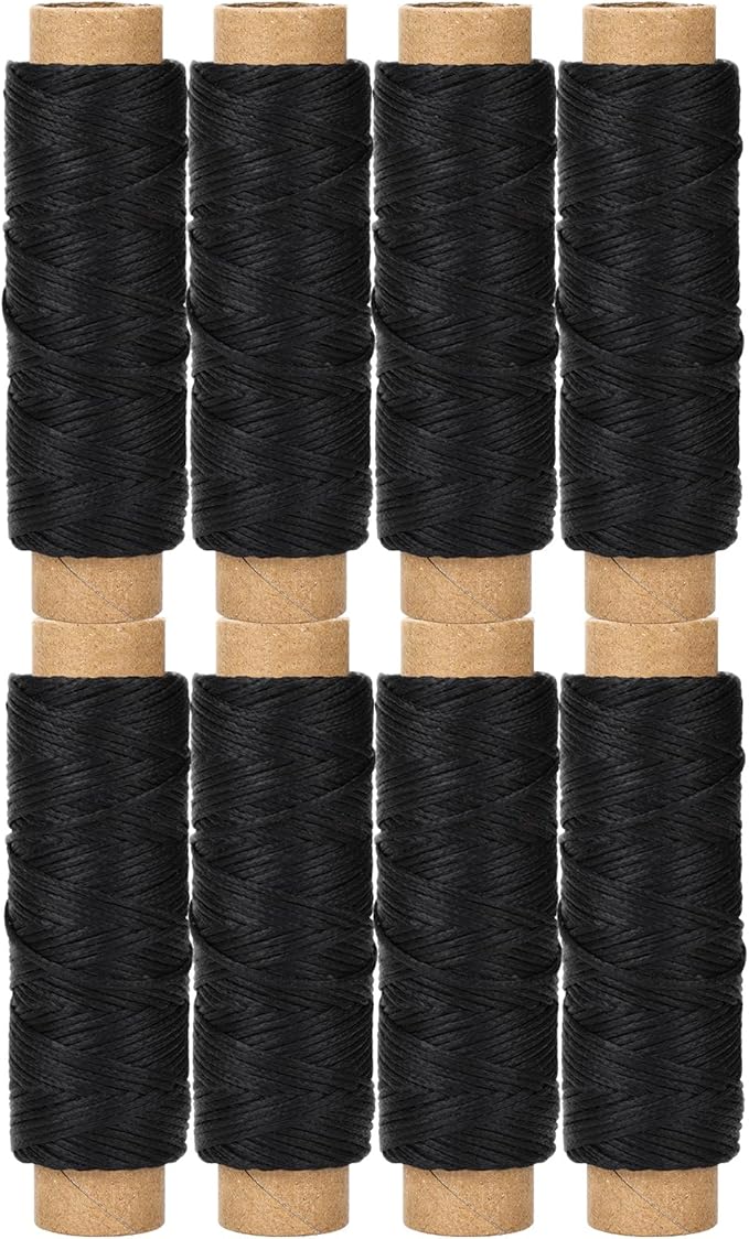 264 Yards 150D Leather Sewing Waxed Thread, Cord for Leather Craft DIY 1 mm Diameter 8 Black Sewing Thread Cords,Each of 33 Yards (Color C)