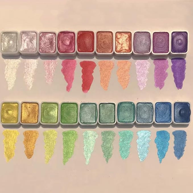 Gbbazu Metallic Watercolor Paints, Upgrade 20 Colors Watercolor Painting Set, Metallic Water Color Paint Set, Glitter Watercolour Solid Paint Box Palette for Adults Kids Beginners Artists (1ML A)