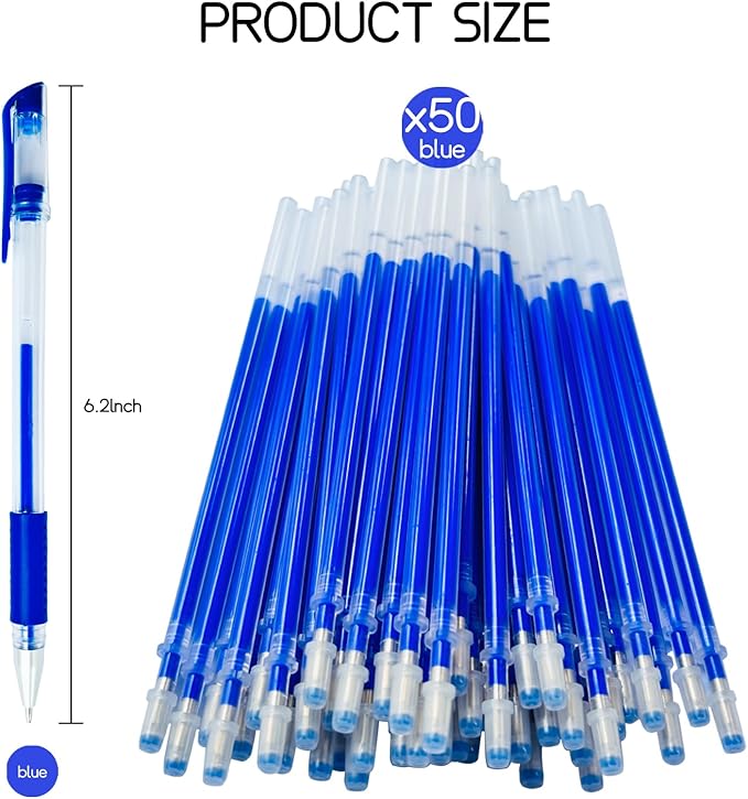 Disappearing Fabric pen for Sewing & Quilting | 4 Blue Pens + 50 Blue Refills | Heat Erasable Ink, Sewing Kit, Embroidery Supplies, Dressmaking Tools | High Volume Refill Pack