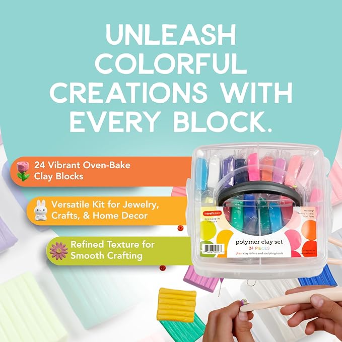 Incraftables Polymer Clay Kit – 24-Color Non-Toxic Oven-Bake Clay Set with Tools, Cutters, Molds, Jump Rings & Keychain Rings for Jewelry, Miniatures & Sculpting – Ideal for Kids & Adults