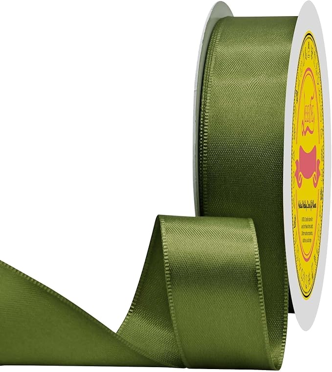 Moss Double Face Satin Ribbon 1 inch X 50 Yards Spool Bright Colors Very Suitable for Weddings Gift Package Wrapping Dancer Wand Sewing Party Hair Bow Invitation Decorations and More