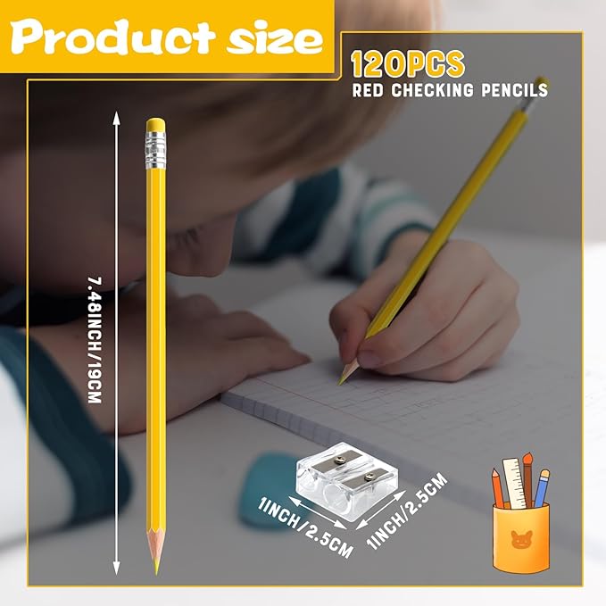 120 PCS Yellow Checking Pencils Erasable Colored Pencils with Eraser Pre-Sharpened 2 HB for Checking, Grading, Tests & Office/School Supplies (Yellow)