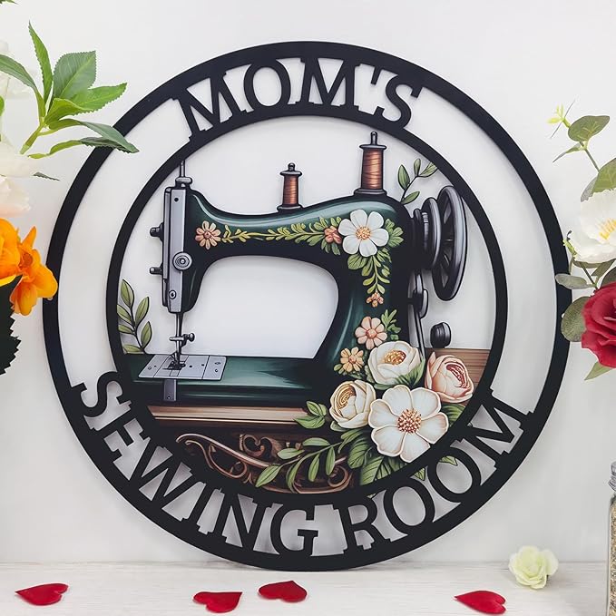 Personalized Quilting Sign Craft Room Decor, Custom Sewing Machine Metal Sign with Name, Customized Sewing Gifts for Quilters Women, Sewing-beginners, Craft Hobbyists, and Sewing-loving Kids