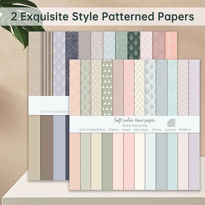 Scrapbook Paper 12x12 Inch, 48 Sheets Pastel Decorative Craft Papers, Double Sided Patterned Background Paper for Scrapbooking Card Making Journaling Decor