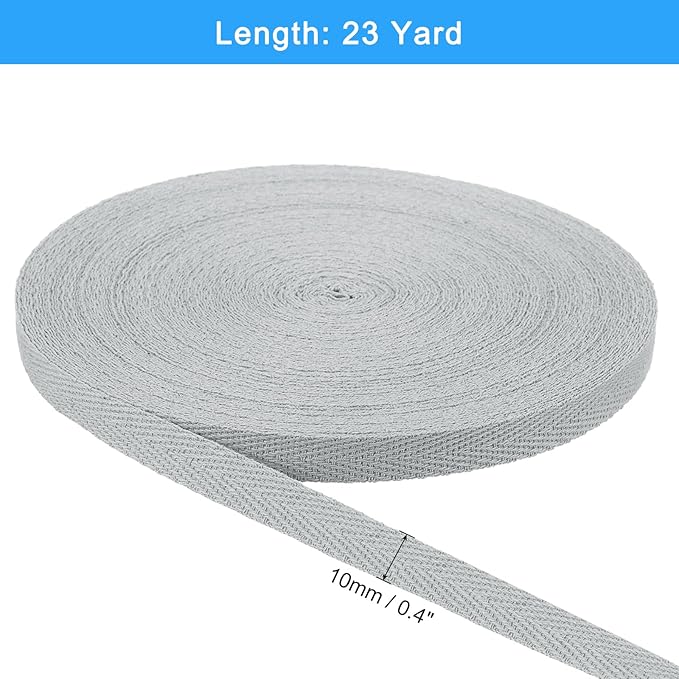 uxcell 23 Yards Cotton Twill Tape, 3/8-inch Herringbone Webbing Ribbon Bias Binding Tapes for Clothes Sewing, DIY Crafting (Gray)