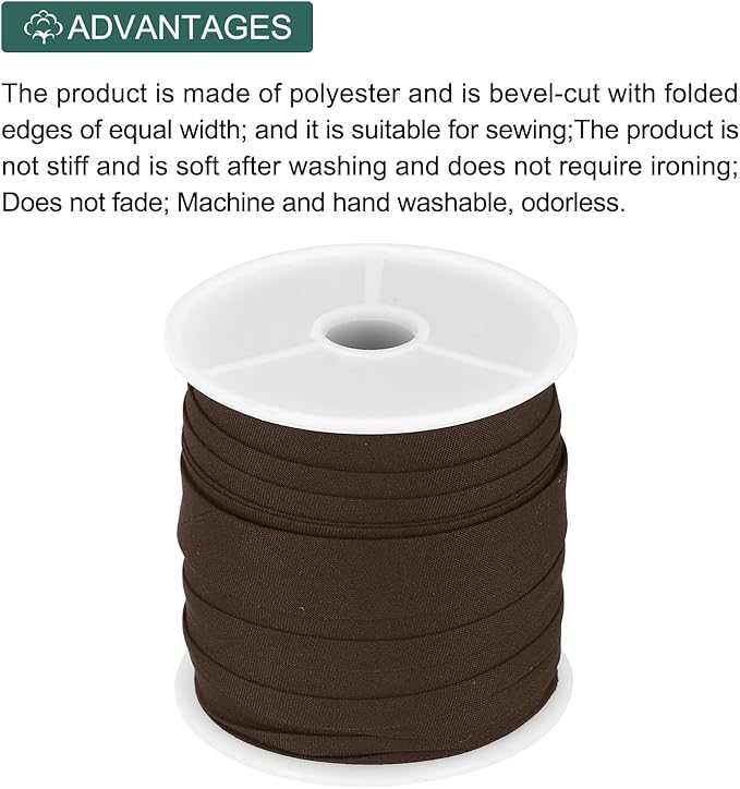 MECCANIXITY 1/2 Inch Single Fold Bias Tape Cotton Continuous Bulk Bias Tape for Sewing,Seaming Quilting Hemming Binding Crafts (Brown 25 Yards)