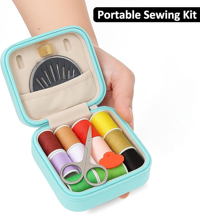 Saipe Portable Sewing Kit Basic Needle and Thread Kit for Beginners and Advanced Sewing Supplies and Accessories Stylish Case with Thread in 11 Colors, Scissors, Needles and Threader (Blue)