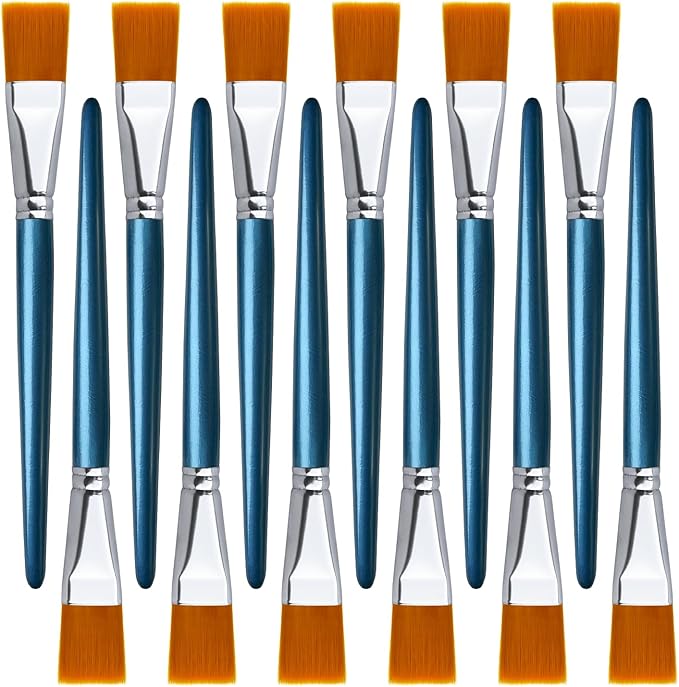 Great Andrew 12 Pieces 1 inch Flat Paint Brushes for Acrylic Painting, Small Paint Brushes with Wooden Handle for Acrylic, Watercolor, Oil, Crafts, Face Body DIY Painting