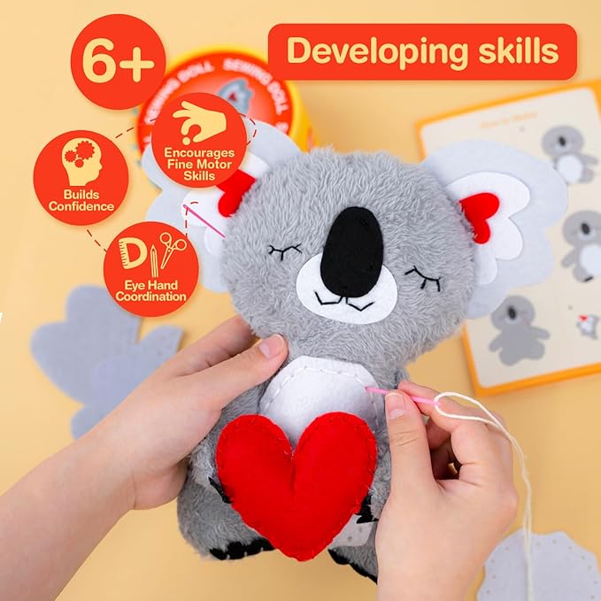 Avenir My First Sewing Kit for Beginner Ages 6+ I Premium Plush Big DIY Animals I Child-Safe Tools for Easy Crafting Fun I Motor Skills & Wiggle Stuff Stitching Creativity I Skill Gift for Boys & Girl