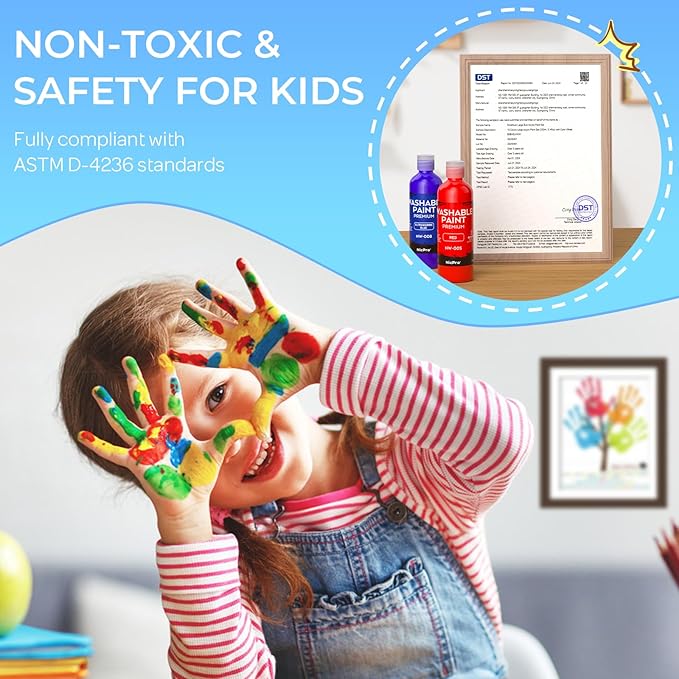 Nicpro 8 Colors Washable Finger Paint Set for Kid (4 oz), Non-Toxic Finger Painting Art Supplies for Toddlers Age 1-3 4 5 6+, Tempera Kids Paint for Craft DIY, Poster, School, Home, Classroom, Party
