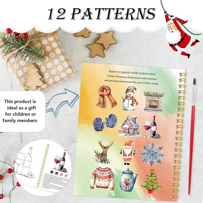 Beginner Watercolor Workbook with 12 Colors - Watercolor Paint Book & Art Gift for Beginners and Adults (Christmas)