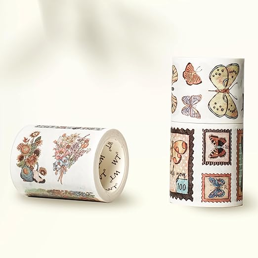 WT Stamped Wings Washi Tape Sticker Set – 3 Rolls Decorative Butterfly & Wing Washi Sticker Tape, Vintage Adhesive Tape for Journaling, Scrapbooking, Planner, DIY Crafts & Wrapping (40mm, 50mm, 60mm)