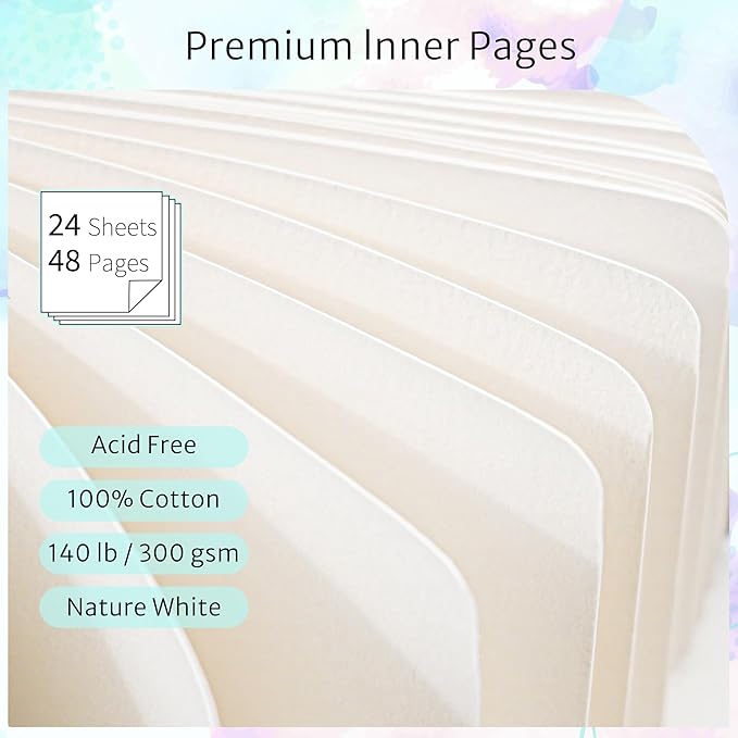 Vienrose 9" x 7" 3 Ring Watercolor Sketchbook, Faux Leather Cover Professional Art Journal with Detachable 24 Sheets 48 Pages, Ideal for Water Coloring, Sketching, Painting, Navy