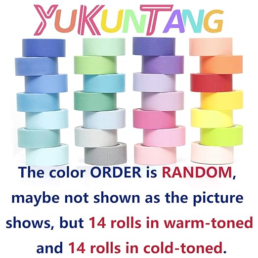 28 Rolls Washi Masking Tape Set, 15mm 306 Yards Colorful Rainbow Pastel Decorative Colored Writable Washi Craft Tape Set for DIY Crafts Scrapbook Designs