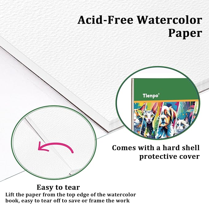 Tlenpo Watercolor Paper Pad, 8.5 x11 in, 30 Sheets Artist Painting Drawing Paper Book, Art Supplies for Adults Kids, 140lb/300gsm, Glue Bound Watercolor Sketchbook for Watercolors, Art Painting