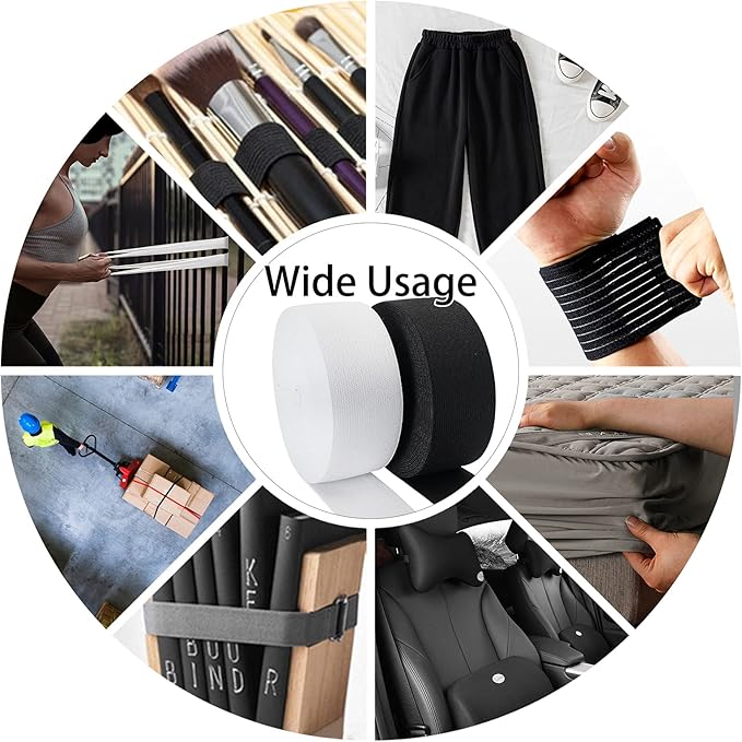 2 Inch Elastic Band for Sewing, Crafts, DIY, High Elasticity, (White 11Yards, Black 11 Yard)