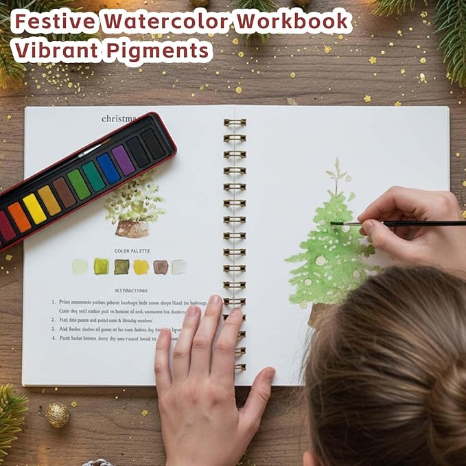 Watercolor Workbooks, Beginner Watercolor Painting Kit – 12 Colors Paint Set with Brush – Perfect for Gifting to Spark Creativity & Joy for Adults （Flower）