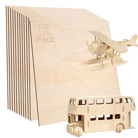 12 Pack Basswood Sheets 1/8, 3 mm Basswood for Laser Cutting, 12X12 Inches Unfinished Wood Sheets for Engraving/Crafts/DIY/Architectural Models/Drawing