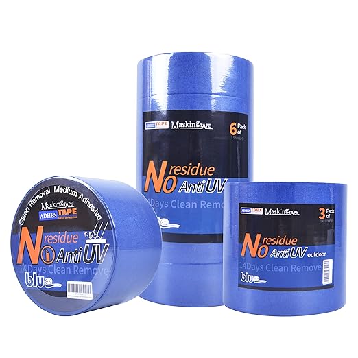 ADHES Blue Painters Tape Blue Tape Painting Tape for Walls,UV Anti,14 Days Clean Remove,1.41nch x 45yard,3Rolls