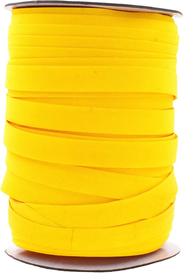 Mandala Crafts 55 Yards 1/2 Inch Yellow Double Fold Bias Tape for Sewing - Bias Binding Tape for Quilting Binding, Hemming, Seam, and Fabric Piping
