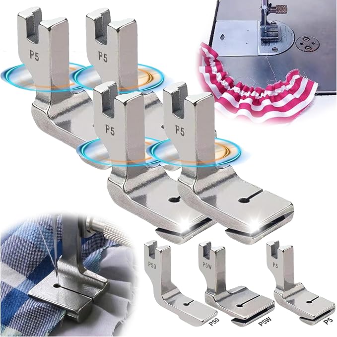 Generic Piping Sewing Machine Presser Foot, 2024 New Double Gathering Pleated Shirring Presser Foot, P5 P50 P5W Fits for Most of Sewing Machine (P5,1), Silver, FRJYJ01