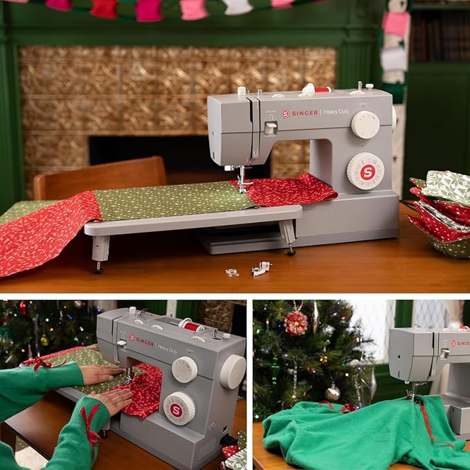 SINGER Heavy Duty Holiday Bundle - 4452 Heavy Duty Sewing Machine with Extension Table & 2 Presser Feet | Strong Motor, 110 Stitch Applications, Full Metal frame, 1-step Buttonhole & LED Light