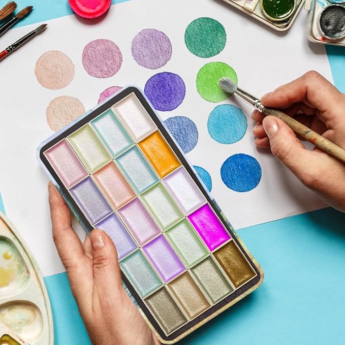 Portable Watercolor Paint Palette with Tins, Lightweight Empty Full Pans with Magnetic Squares, Metal Paint Tray Palettes for Travel, Acrylics Painting and Art, 20Full Pans,Wheat Field