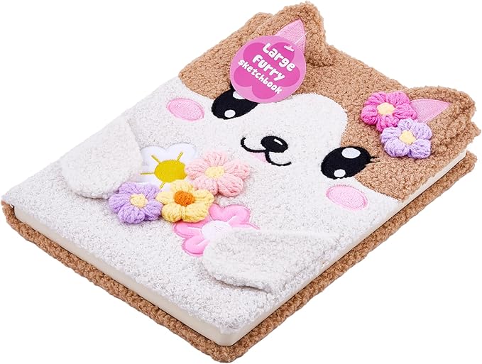 VOTUM Flower Cat Fuzzy Sketch Book: Personalized Artist Sketchbook with 3D Flowers: Sketching, Drawing and Creative Doodling. Notebook and Sketchbook to Draw and Journal (Flower Garden)