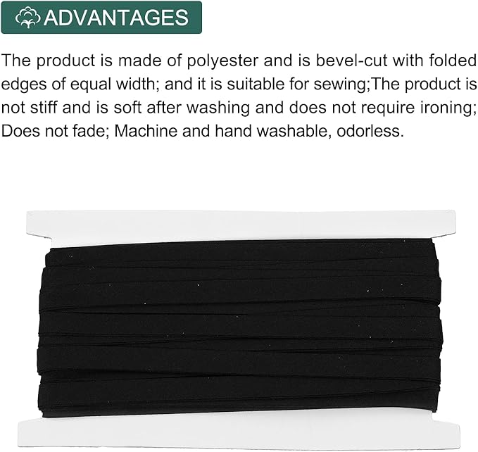 MECCANIXITY 2/5 Inch Double Fold Bias Tape Cotton Continuous Bulk Bias Tape for Sewing,Seaming Quilting Hemming Binding Crafts (Gray Black 12 Yards)