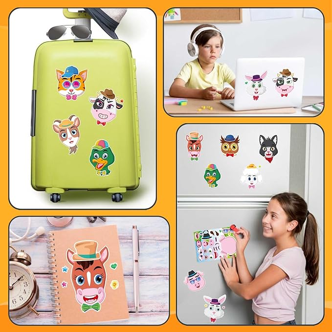 48 Sheets Make a Face Sticker Sheets for Kids, Make Your Own Animal Stickers Party Favors Goodie Bags Stuffers Crafts Activities Gifts for Kids Toddler Birthday Classroom Supplies