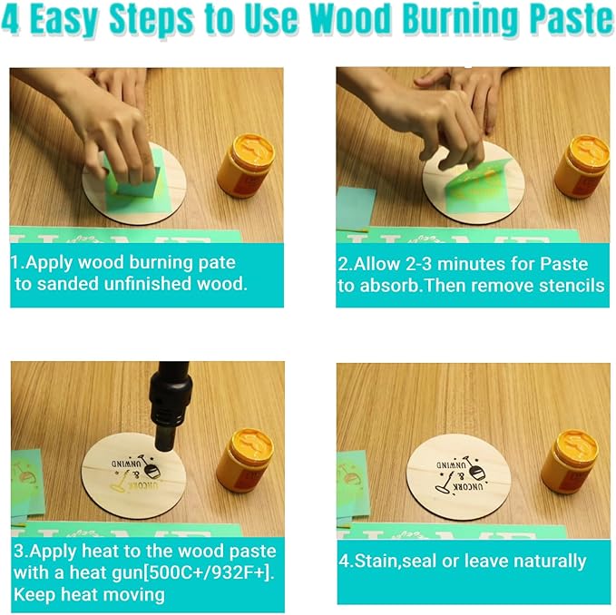 DGAGA Wood Burning Paste Wood Burning Gel for Heat Gun Heat Activated Paste for Craft Chalk Paste for Wood Burning Etching Marker Stencil Wood Working Tools and Accessories on Wood,Canvas,Denim 4 OZ