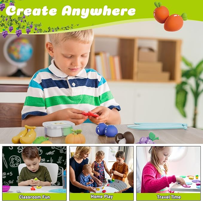 Dufvrpe Air Dry Modeling Clay for Kids - Nutrition Planet, 12 Boxes Clay Kit with 4 Tools & Tutorials, Soft DIY Craft Kit for Art Projects, Creative Gift for Boys & Girls Ages 3+