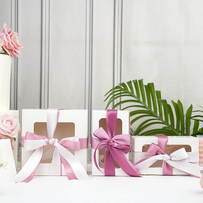 Rose Pink Satin Ribbon Assortment - 5 Rolls, 50 Yards for Wedding, Baby Shower, Gift Wrapping, Crafts & Flower Bouquets