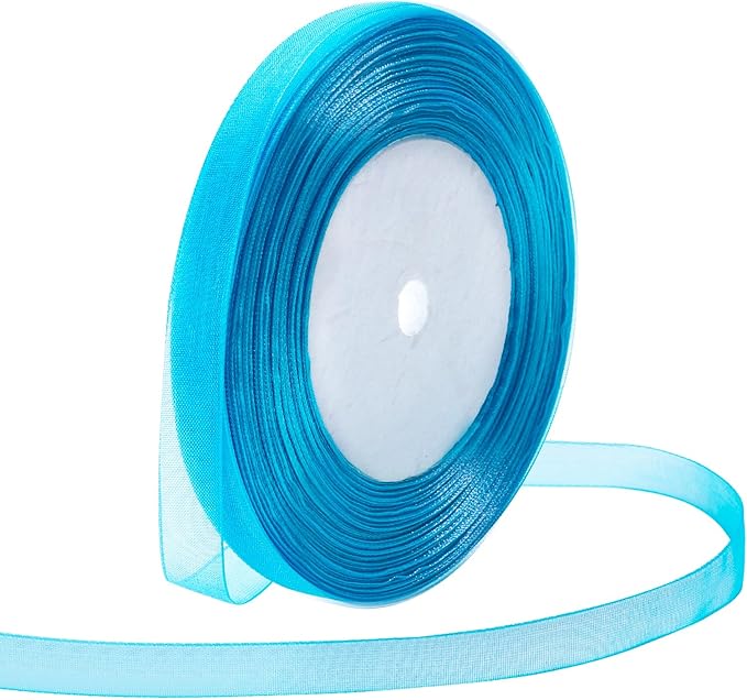 Teal Ribbon for Gift Wrapping 3/8 inch Sheer Organza Ribbon for Flower Bouquet Tulle Chiffon Ribbons for Wedding Invitations Christmas Halloween Decorations Crafts 50 Yards