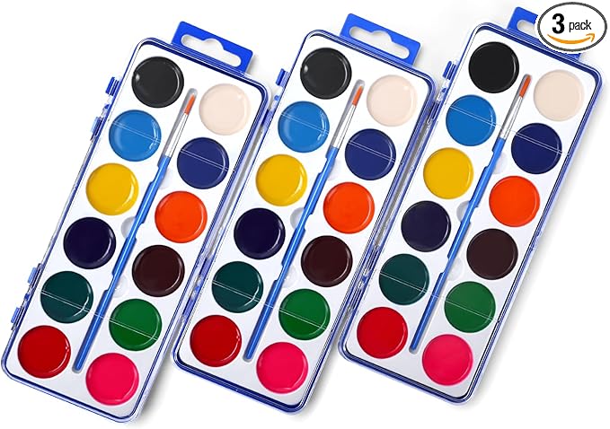 3 Pack Watercolor Paint Set for Kids, 12 Colors Watercolors Paints with Paint Brush, Kids Watercolor Paint Set for Party Favor, Classroom.