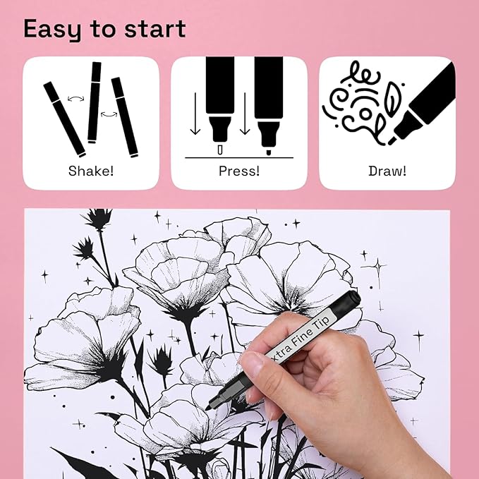 ARTISTRO 5 Black Paint Pen for Glass Marking, Rock Painting, Ceramic, Wood, Tire, Fabric, Metal, Canvas - Set of 5 Acrylic Paint Markers Water-based - Extra-fine Tip