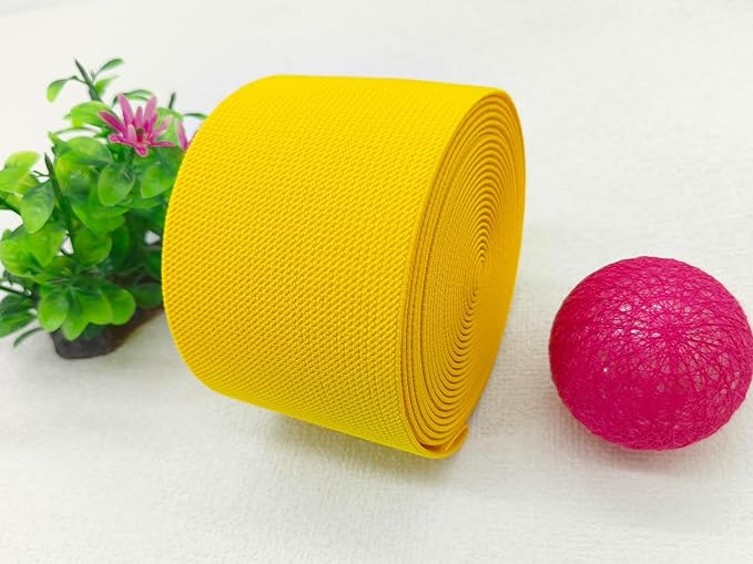 Gold Knit Elastic Band for Pants Waist 3 inch 5 Yards Wide Double-Side Twill Woven Elastic Heavy Stretch Elastic Spool Band for Sewing-Wigs-Skirts-Craft DIY Projects