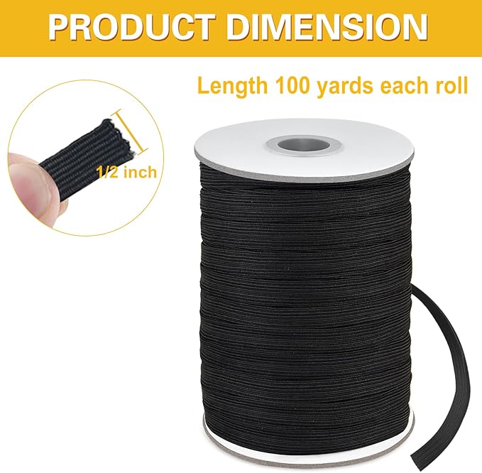 Coopay 100 Yards Length 1/2" Width Elastic Bands Flat Elastic Cord Rope Heavy Stretch Spool Knit for Sewing DIY Projects, Arts & Crafts (Black, 1/2 Inch)
